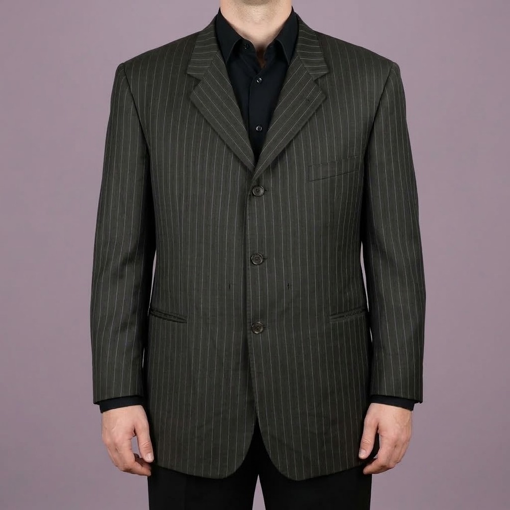 Everett Hall Cerruti Super 150s Suit Jacket Mens 58 Drop L Black Pinstripe EUC